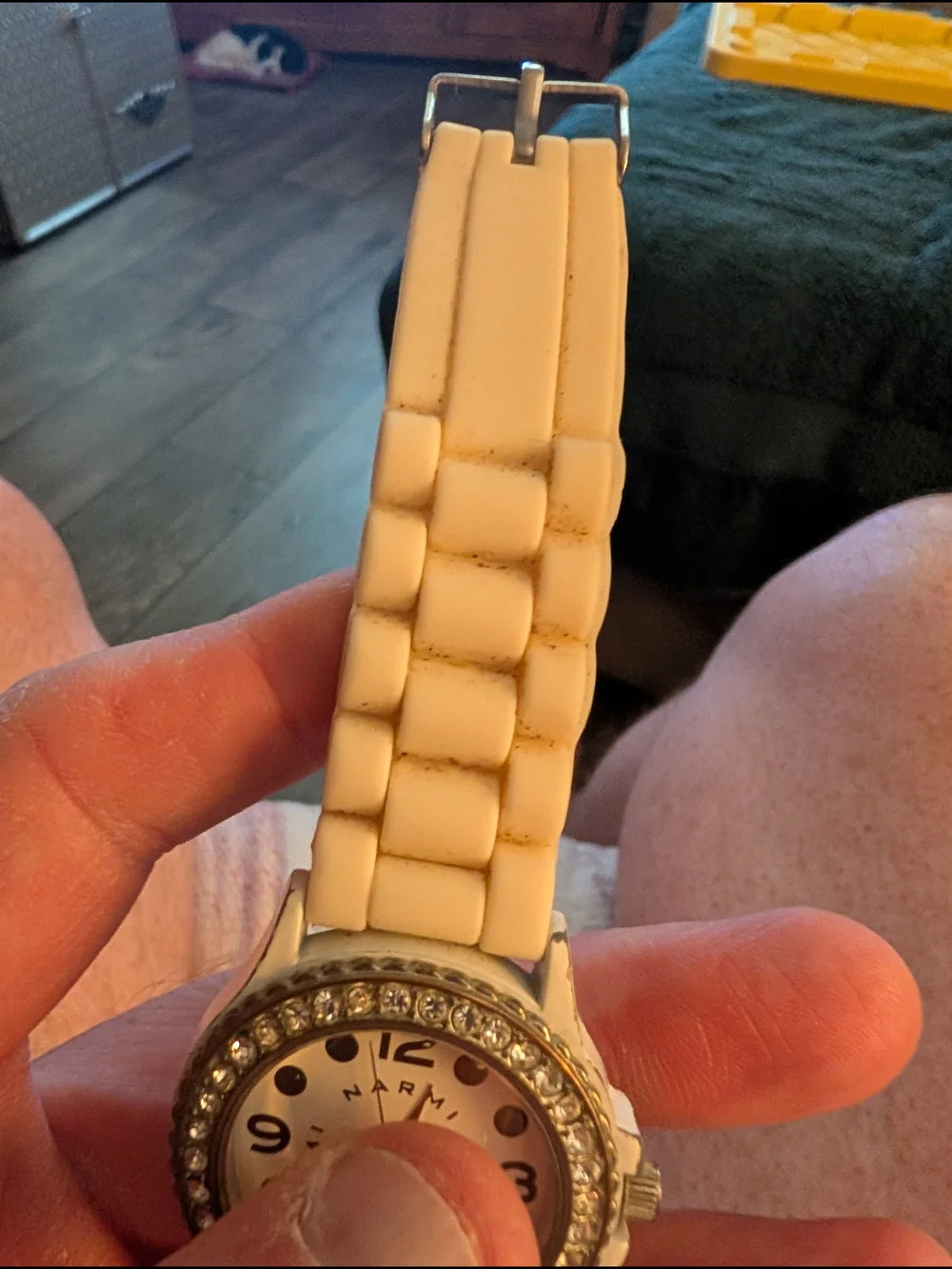 Vintage Narmi Crystal Bezel Silicone Strap Watch - White with Brand New Battery